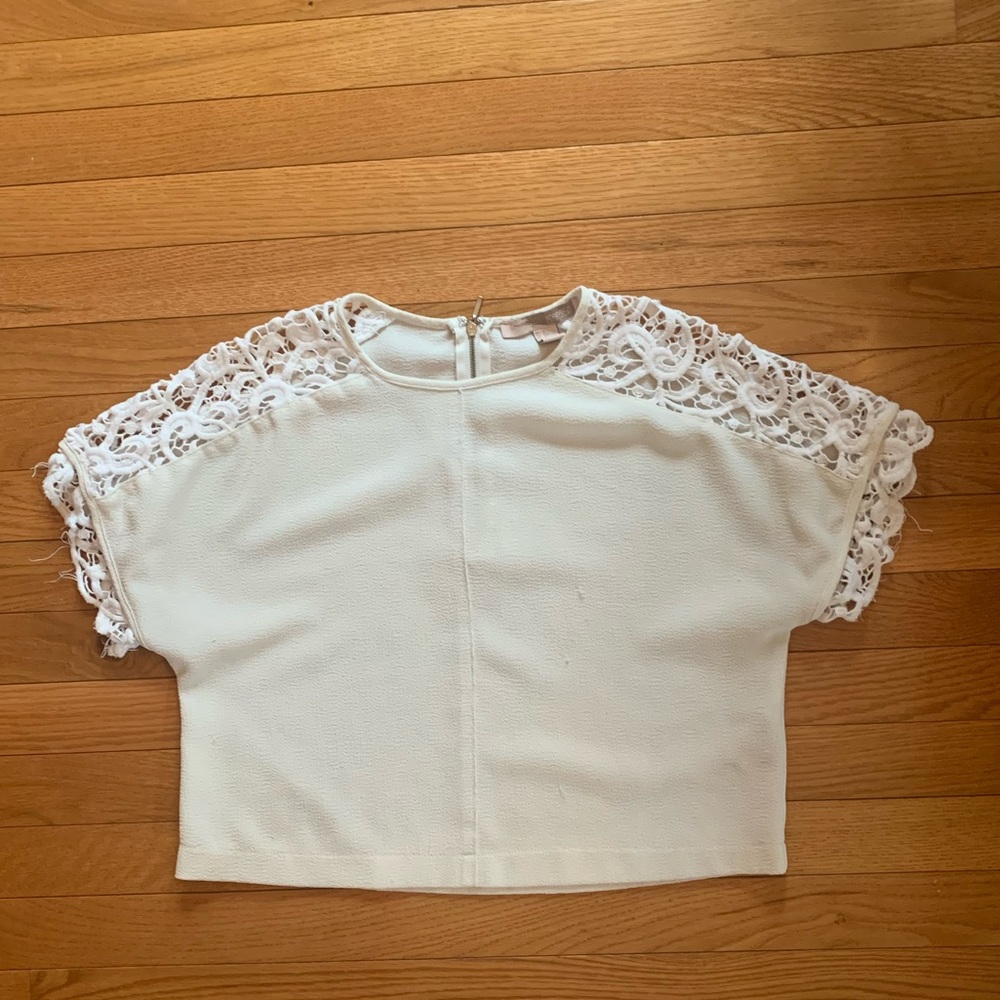 Forever 21 Embroidered Sleeve Formal Crop Top